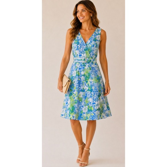 Talbots Dresses & Skirts - Talbots Floral Midi Dress Blue Green Size 8 Spring Wedding Guest
